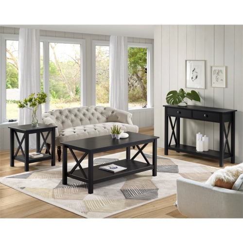 Riverbay Furniture Baldwin X-Design Solid Wood End Table in Black