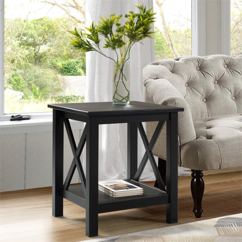 Riverbay Furniture Baldwin X-Design Solid Wood End Table in Black