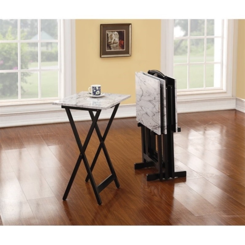 Riverbay Furniture 5 Piece Tray Table Set in White and Black