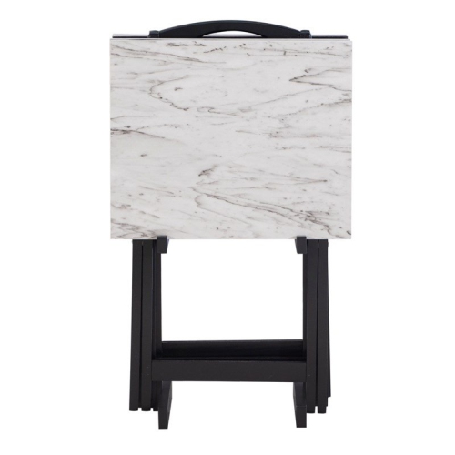 Riverbay Furniture 5 Piece Tray Table Set in White and Black