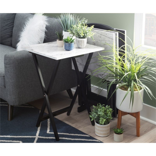 Riverbay Furniture 5 Piece Tray Table Set in White and Black