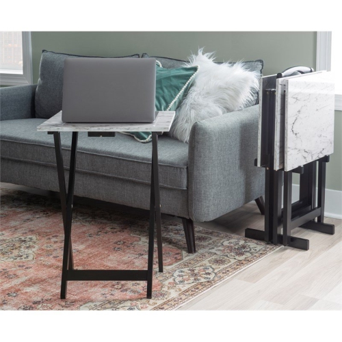 Riverbay Furniture 5 Piece Tray Table Set in White and Black