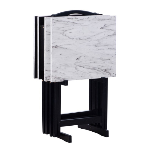 Riverbay Furniture 5 Piece Tray Table Set in White and Black