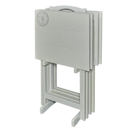 Riverbay Furniture Wood 5 Piece Tray Table Set in Gray