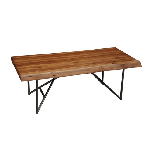 Alpine Furniture Live Edge Wood Coffee-Cocktail Table in Light Walnut