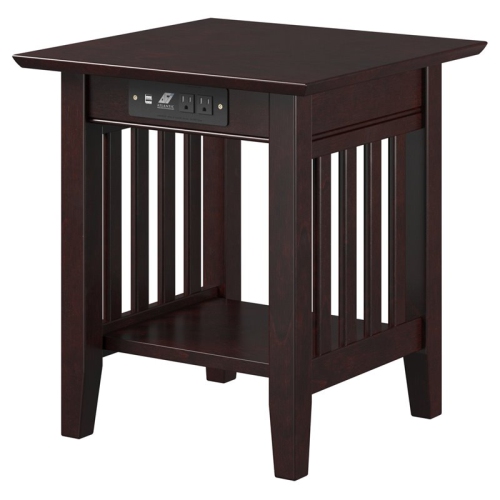 Leo & Lacey 20" Square Solid Wood Charger End Table in Espresso