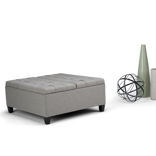 Natural Greige Storage Coffee Table Ottoman in Dove Gray