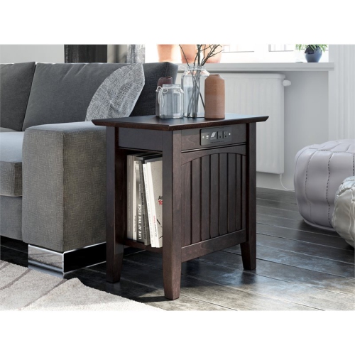 Leo & Lacey 14" Solid Wood Charger End Table in Espresso