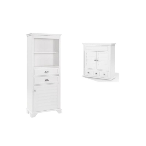HOME SQUARE  2 Piece Bathroom Furniture Set With Medicine Cabinet And Linen Cabinet In In White