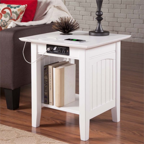 Leo & Lacey Charger End Table in White
