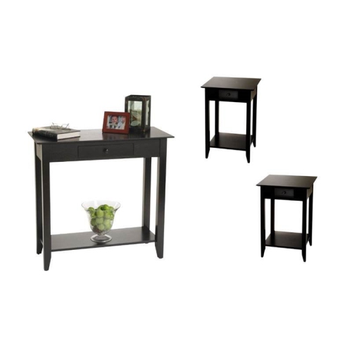 3 Piece Living Room Table Set with Hall Table and End Tables in Black