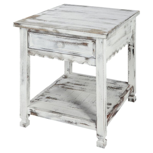 ALATERRE FURNITURE  Country Cottage End Table In Rustic White Antique Finish