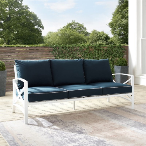 Afuera Living Transitional Outdoor Metal Sofa in Navy