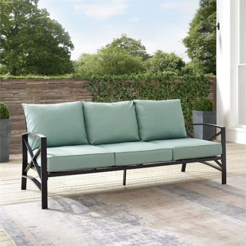 Afuera Living Transitional Outdoor Metal Sofa in Mist
