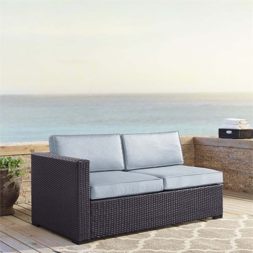 Afuera Living Transitional Wicker Patio Loveseat in Brown and Mist