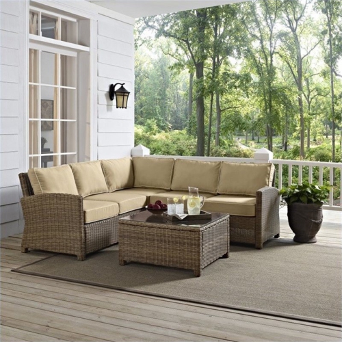 Afuera Living Modern 4 Piece Wicker Patio Sectional Set in Brown and Sand