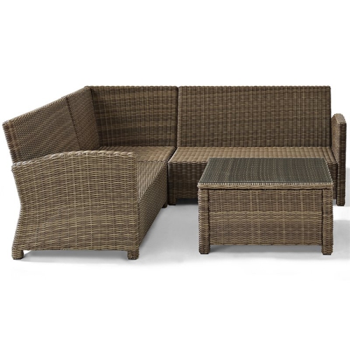 Afuera Living Modern 4 Piece Wicker Patio Sectional Set in Brown and Sand