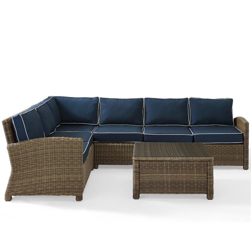 Afuera Living Modern 5 Piece Wicker Patio Sectional Set in Brown and Navy
