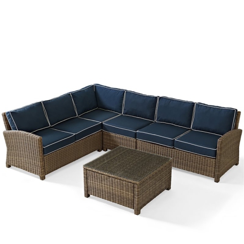Afuera Living Modern 5 Piece Wicker Patio Sectional Set in Brown and Navy