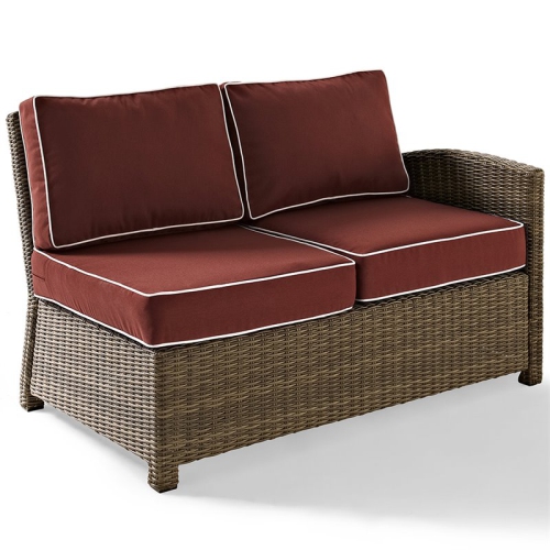 Afuera Living Modern Wicker Right Arm Patio Loveseat in Brown and Sangria