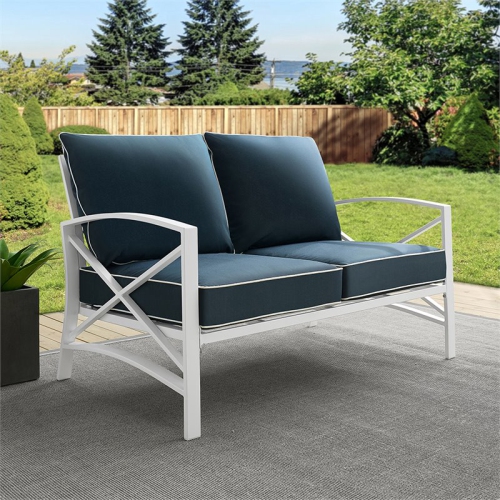 Afuera Living Taditional Patio Loveseat in Navy and White