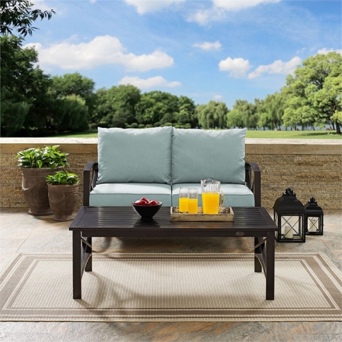 Afuera Living Modern 2 Piece Patio Sofa Set in Oil Rubbed Bronze and Mist