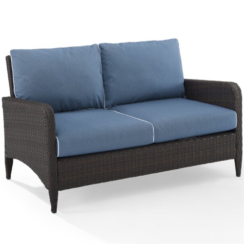 Afuera Living Transitional Outdoor Wicker Loveseat in Blue