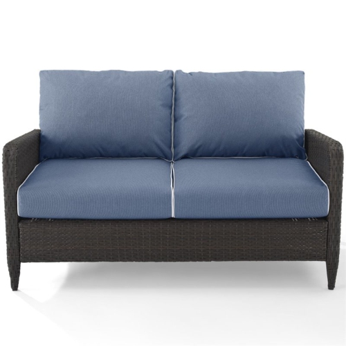 Afuera Living Transitional Outdoor Wicker Loveseat in Blue