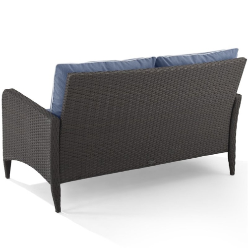 Afuera Living Transitional Outdoor Wicker Loveseat in Blue