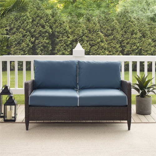 Afuera Living Transitional Outdoor Wicker Loveseat in Blue