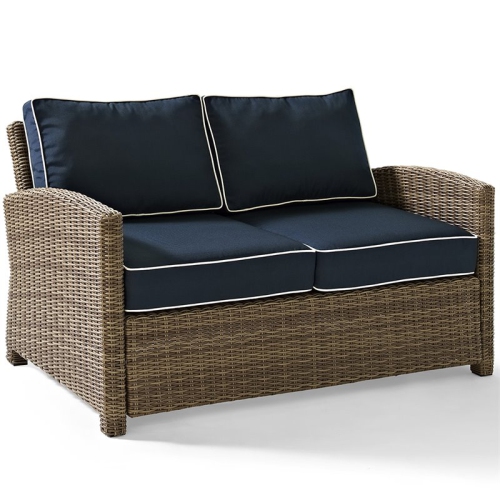AFUERA LIVING  Modern Wicker Patio Loveseat In And Navy In Brown