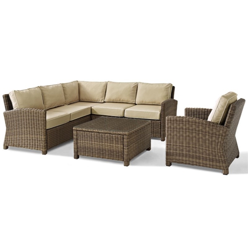 AFUERA LIVING  Modern 5 Piece Wicker Patio Sectional Set In Brown And Sand