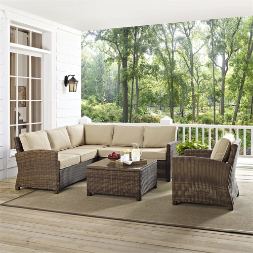Afuera Living Modern 5 Piece Wicker Patio Sectional Set in Brown and Sand