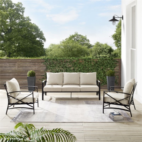 Afuera Living Transitional 3 Piece Outdoor Sofa Set in Oatmeal