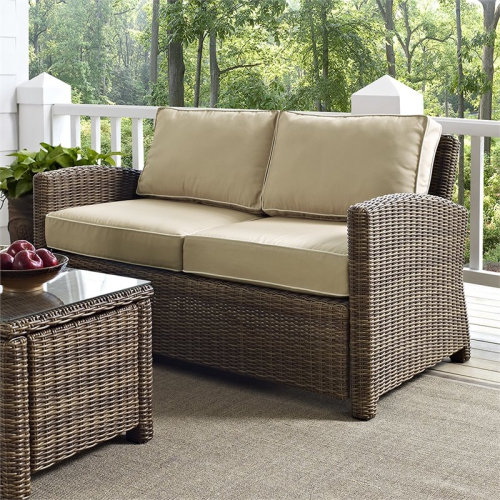Afuera Living Modern Outdoor Wicker Patio Loveseat in Brown and Sand