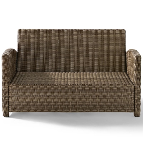 Afuera Living Modern Outdoor Wicker Patio Loveseat in Brown and Sand