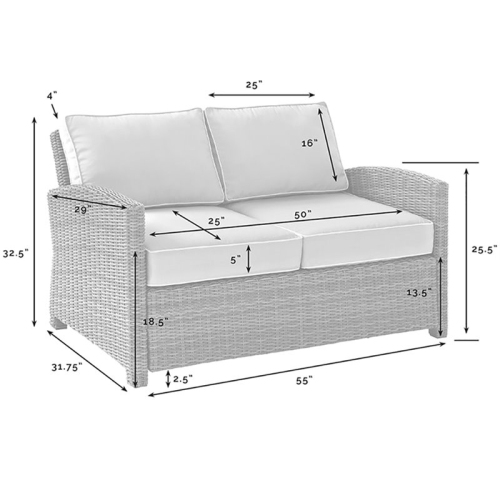 Afuera Living Modern Outdoor Wicker Patio Loveseat in Brown and Sand