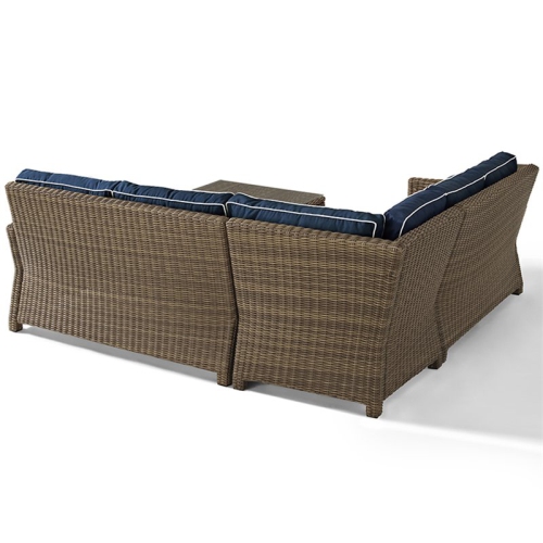 Afuera Living Modern 4 Piece Wicker Patio Sectional Set in Brown and Navy