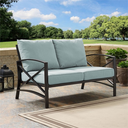 Afuera Living Taditional Metal Patio Loveseat in Oil Bronze and Mist