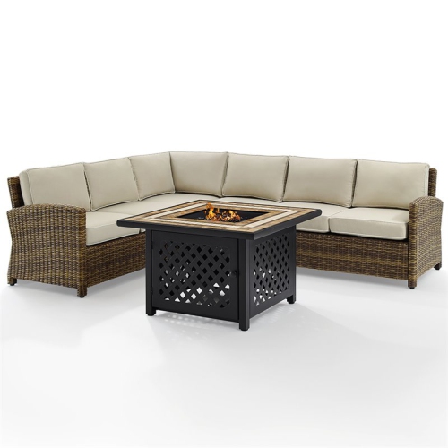 AFUERA LIVING  Modern 5 Piece Patio Fire Pit Sectional Set In And Sand In Brown