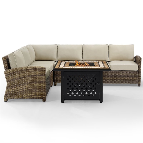 Afuera Living Modern 5 Piece Patio Fire Pit Sectional Set in Brown and Sand