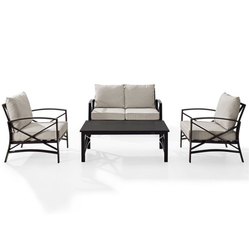 Afuera Living Modern 4 Piece Patio Sofa Set in Oil Rubbed Bronze and Oatmeal