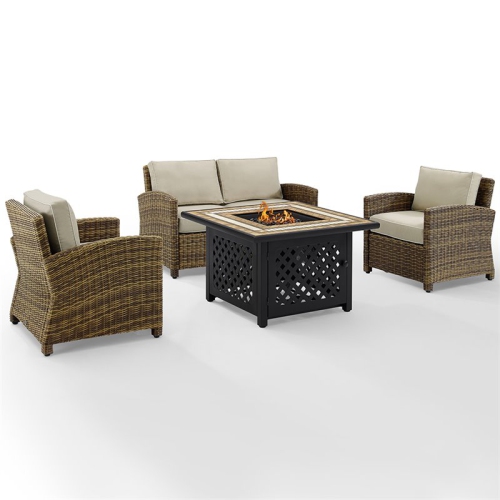 AFUERA LIVING  Transitional 4 Piece Patio Fire Pit Sofa Set In And Sand In Brown