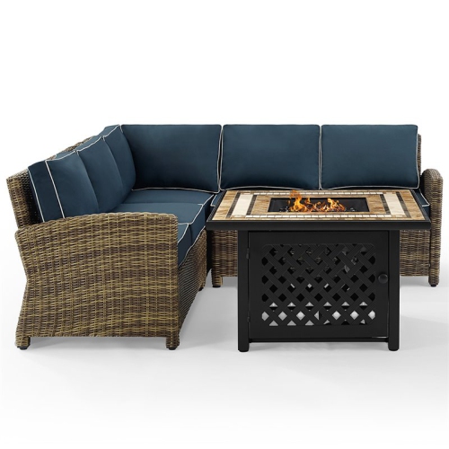 Afuera Living Modern 4 Piece Patio Fire Pit Sectional Set in Brown and Navy