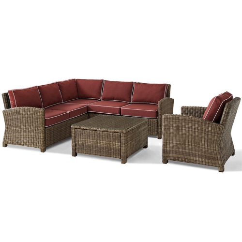 AFUERA LIVING  Modern 5 Piece Wicker Patio Sectional Set In Brown And Sangria