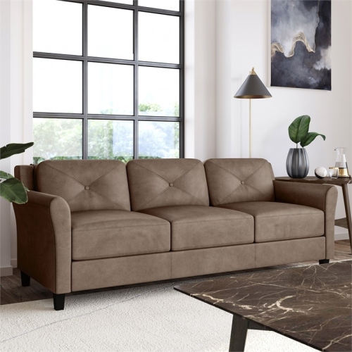 Hawthorne Collections 18.5" Transitional Microfiber Rolled Arm Sofa in Brown