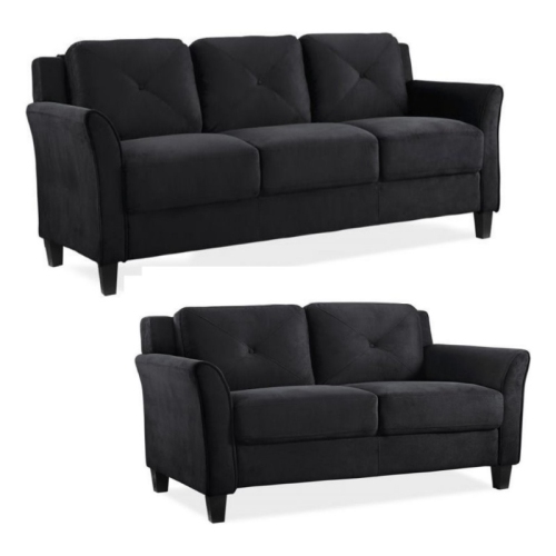 2 Piece Living Room Sofa and Loveseat Set in Black