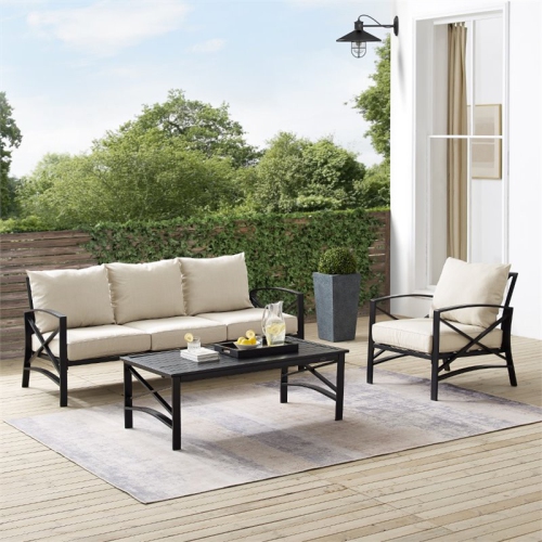 Afuera Living Transitional 3 Piece Outdoor Sofa Set in Oatmeal
