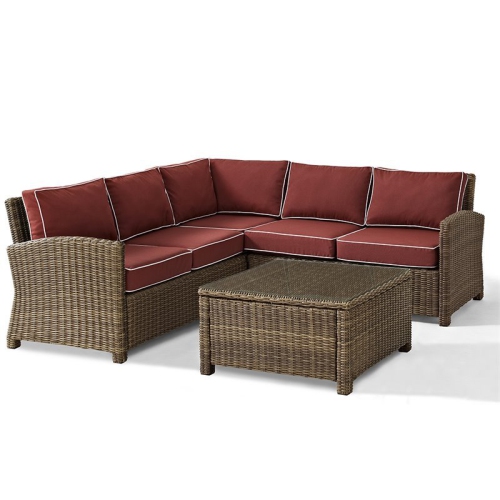 AFUERA LIVING  Modern 4 Piece Wicker Patio Sectional Set In Brown And Sangria