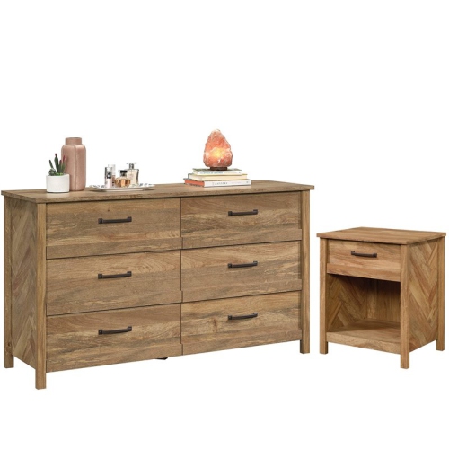 HOME SQUARE  6 Drawer Double Dresser And 1 Drawer Nightstand Set In Sindoori Finish In Mango